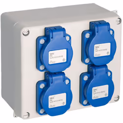 Description générale Boîtier étanche de haute qualité avec 4 prises Schuko 2P+T, conçu pour une utilisation en extérieur et d ...
