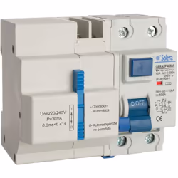 DIFFÉRENTIEL INT. 2P 40A 30mA AC C/RECONNEXION AUTOMATIQUE AVEC 3 FOIS (FILM RÉTRACTABLE) SOLERA CBRA2P4030A DIFFÉRENTIEL INT ...