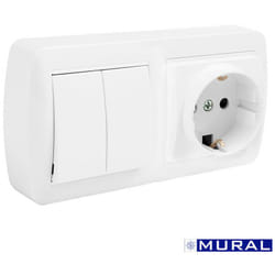 Solera - Base Bipolaire Schuko T/Tl, Double Commutateur Et Avec Obturateur 148x72x42mm S.Mural Mur36u