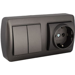 Solera - Base fixe 2P+T 16A 250V avec Double Interrupteur 10AX 250V - Série murale MUR36NGU Graphite
