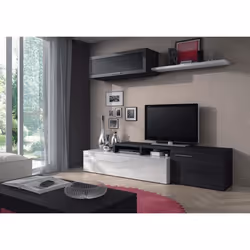 NEXUS Ensemble salon contemporain mélaminé blanc brillant et gris cendré - L 200 cm