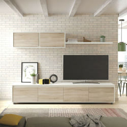 Meubles de salon Alida en chêne canadien - Blanc 200 cm (largeur) x 43 cm (hauteur) x 41 cm (profondeur) - Chêne Canadien - Artik Blanc