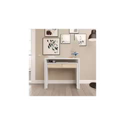 Console extensible / bureau - 2 tiroirs - 88 x 99 x 36 cm - Blanc/Chêne