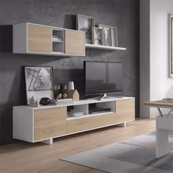 Meuble de salon belus en chêne canadien 200 cm (largeur) x 46 cm (hauteur) x 41 cm (profondeur) - Blanc Brillant - Chêne Canadien