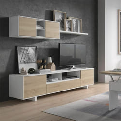 Meuble de salon belus en chêne canadien 200 cm (largeur) x 46 cm (hauteur) x 41 cm (profondeur) - Blanc Brillant - Chêne Canadien