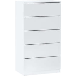 Commode de chambre à coucher avec 5 tiroirs avec guides en métal Design moderne en Artik Blanc Grand rangement