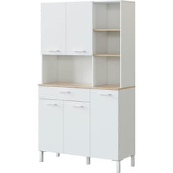 Meuble de cuisine KIRA - Décor blanc artik et chêne canadien - 5 Portes + 1 tiroir - L108 x H186 x P40 cm