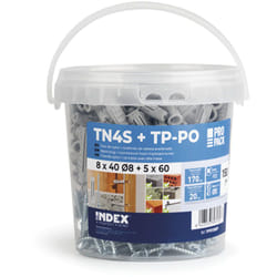 Index - Seau plastique - Cheville + Vis à bois 6x30 Ø6 + 4,5x40