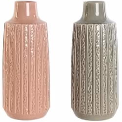 Home ESPRIT Vase Rose Gris clair Porcelaine 16 x 16 x 38 cm (2 Unités)