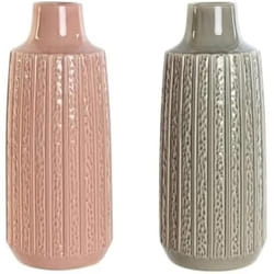 Home ESPRIT Vase Rose Gris clair Porcelaine 16 x 16 x 38 cm (2 Unités)