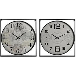 Home ESPRIT Horloge Murale Blanc Noir Métal Bois MDF 62 x 6 x 65 cm (2 Unités)