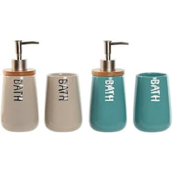 Home ESPRIT Ensemble de Bain Beige Turquoise Bambou ABS Dolomite 9 x 8,5 x 19 cm (2 Unités)