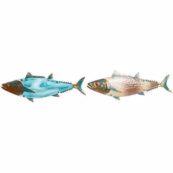 Home ESPRIT Décoration murale Bleu Multicouleur Doré Poisson méditerranéen 70 x 4,5 x 25,5 cm (2 Unités)