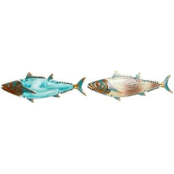 Home ESPRIT Décoration murale Bleu Multicouleur Doré Poisson méditerranéen 70 x 4,5 x 25,5 cm (2 Unités)