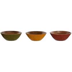 Home ESPRIT Saladier Jaune Vert Corail Bois de manguier 30 x 30 x 12 cm (3 Unités)