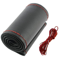 Carplus - Couvre volant noir cuir a lacet rouge - 37-39 cm