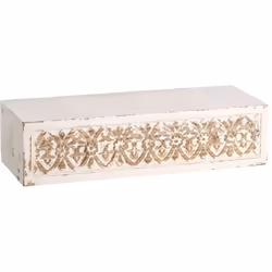 Étagère ethnique blanc patiné Bois sculpté Dim : 60 x 23 x 15 cm Se fixe au mur par système invisible