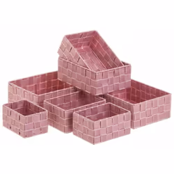 Set de 7 Panières déco - Rose Polypropylène - Structure métal Idéals pour ranger les tiroirs Dimensions des 7 panières 1 - Ha ...