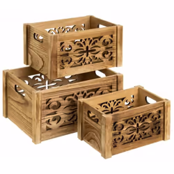 Lot de 3 boites de rangement en bois Bois Grand Modèle : Hauteur 18 cm - Largeur 37.5 cm - Profondeur 27.5 cm Moyen Modèle : ...