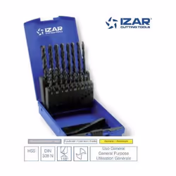 Coffret de 19 forets Izar HSS série 1010 comprenant les forets de 1 à 10 mm par 0.5 mm (1.0, 1.5, 2.0, 2.5, .... 9.0, 9.5, 10 ...