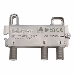Televes 519502, Diviseur de câbles, 5 - 2400 MHz, Acier inoxydable, Femelle, F, 74 mm