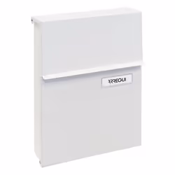 Boîte aux lettres individuelle extérieure de petit taille en acier. C'est une boîte aux lettres avec des lignes droites et ac ...