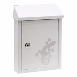 Boîte aux lettres individuelle de petit taille en acier. Boîte avec entrée de courrier sous le toit et entrée de courrier au  ...
