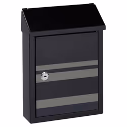 Boîte aux lettres individuelle de petit taille en acier. Boîte avec entrée de courrier sous le toit et entrée de courrier au  ...