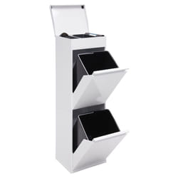 Top Poubelle de recyclage en acier, poubelle de tri sélectif, 2 seaux, avec plateau supérieur multifonction, 2 x 17L (34L), Blanc CR221-B - Arregui