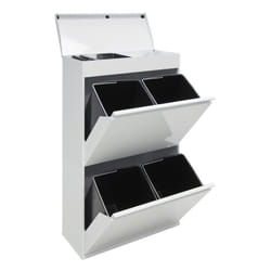 Top Poubelle de recyclage en acier, poubelle de tri sélectif, 4 seaux, avec plateau supérieur multifonction, 4 x 17L (68L), Blanc CR621-B - Arregui