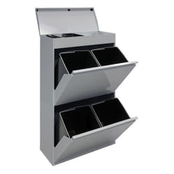 Top Poubelle de recyclage en acier, poubelle de tri sélectif, 4 seaux, avec plateau supérieur multifonction, 4 x 17L (68L), Gris CR622-B - Arregui