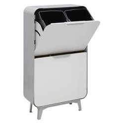Round Meuble poubelle de recyclage en acier de 4 seaux, poubelle de tri sélectif design, 4 x 17 l (68 l), Gris argent et Blanc mat. CR421-R - Arregui