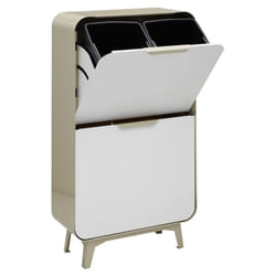 Round Meuble poubelle de recyclage en acier de 4 seaux, poubelle de tri sélectif design, 4 x 17 l (68 l), Crème et Blanc mat. CR431-R - Arregui
