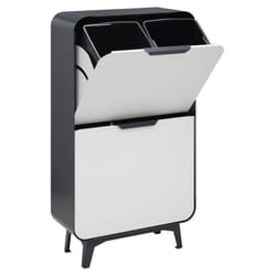 Round Meuble poubelle de recyclage en acier de 4 seaux, poubelle de tri sélectif design, 4 x 17 l (68 l), Anthracite et Blanc mat. CR441-R - Arregui