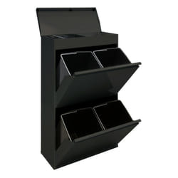 Top Poubelle de recyclage en acier, poubelle de tri sélectif, 4 seaux, avec plateau supérieur multifonction, 4 x 17L (68L), Noir CR626-B - Arregui