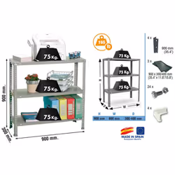 Simon Rack - Etagère de rangement 900x900x300mm Gris foncé Charge 75Kg - Advantage 3/300 Caractéristiques techniques de cette ...
