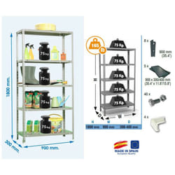 Simonrack - Simon Rack - Etagère de rangement 1800x900x300mm Gris foncé Charge 75Kg - Advantage 5/300
