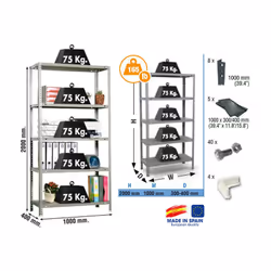Simon Rack - Etagère de rangement 2000x1000x400mm Gris foncé Charge 75Kg - Advantage PLUS 5/400 Caractéristiques techniques d ...