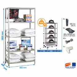 Simon Rack - Etagère Confort 1800x800x400mm Gris foncé Charge 100Kg - MINI 5/400 CARACTERISTIQUES TECHNIQUES Dimensions : 180 ...
