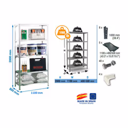 Simon Rack - Etagère Confort 2000x1100x500mm Gris foncé Charge 90Kg - Comfort SUPERPLUS 5/500 Caractéristiques techniques de  ...