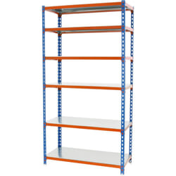 Tagère métallique Simon Rack sans vis bleu/orange/galvanisé 6 étagères 2500x1200x500 mm Fabriqué en Espagne