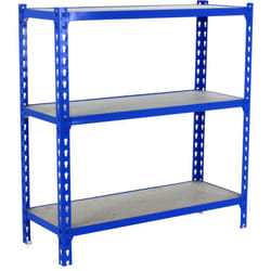 SIMONCLICK étagère en métal sans vis avec 3 étagères (90x120x30cm) BLEU ET BOIS