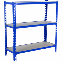 Étagère en métal sans vis, couleur bleu/bois avec 3 étagères en bois Il a une capacité de charge par étagère de 200 kg et une ...