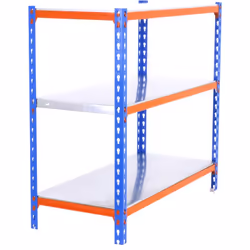 Étagère métallique sans vis, bleu/orange/galva avec 3 étagères Il a une capacité de charge par étagère de 180 kg et une capac ...