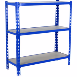 Étagère en métal sans vis, couleur bleu/bois avec 3 étagères en bois Il a une capacité de charge par étagère de 200 kg et une ...