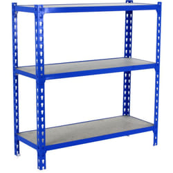 SIMONCLICK étagère en métal sans vis avec 3 étagères (100x110x30cm) BLEU ET BOIS