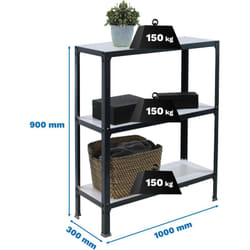Simonrack - tagère de Bureau/Bibliothèque, 900x1000x300 mm, 3 Niveaux, 150 kg par Niveau, Bois, Style Industriel, Anthracite/Blanc – Simon Home