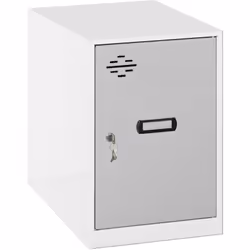 Mini casier en métal de couleur BLANC et porte GRIS Les dimensions sont de 475x400x500mm Il est livré DÉMONTÉ et comprend un  ...