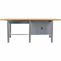 Établi avec vis et plateau en MDF de 35 mm d’épaisseur Il est de couleur GRIS / MDF Il dispose de 1 tiroir en métal et d'1 ar ...