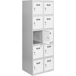 Vestiaire Métallique 10 Porte, 2 Modules, 1800x600x500 mm, Serrure à Clé et Aérations, Gris/Blanc Simonlocker - Simonrack